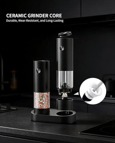 CIRCLE JOY Electric Salt and Pepper Grinder Set with Charging Base, Rechargeable Automatic Pepper Mill, Adjustable Coarseness, LED Light, 140ml Large Capacity - Thumbnail 6