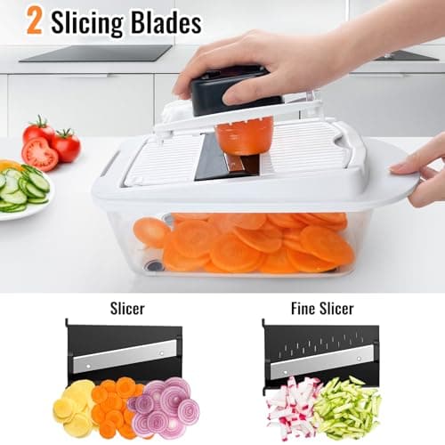 8 Blade All-in-1 Vegetable Chopper Mandoline Slicer with Container, Food Chopper, Onion Chopper, Veggie Cutter for Salad, Kitchen Gadgets Accessories Essentials, White - Thumbnail 5
