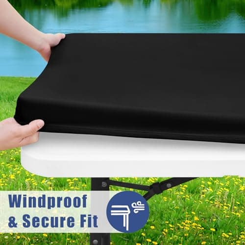 Moosfor Spandex 6 Foot Rectangle Table Cloth 4 Pack, Elastic Fitted Tablecloths for Picnic, Stretch Washable Patio Table Cover for Outdoor, Camping, Banquet and Parties (Black, 30"x72") - Thumbnail 3