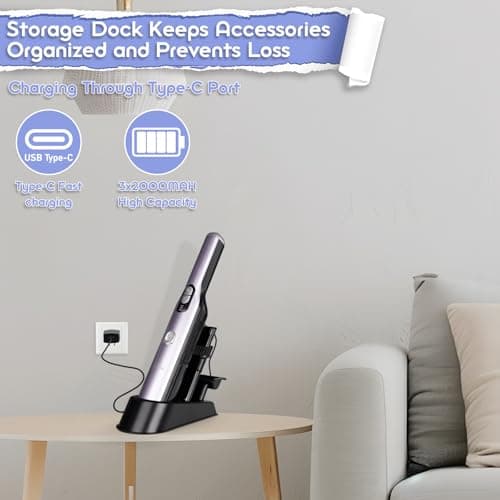 Handheld Vacuum Cordless, Car Vacuum Cleaner 18KPa High-Power Suction, Portable Hand Vac with Washable HEPA, LED Light,Storage Dock, Dust Buster for Office Home Desk, Pet Brush for Pet Hair,Rose Gold - Thumbnail 6