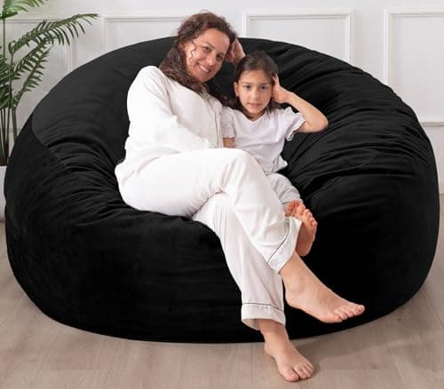 WhatsBedding 3 ft Bean Bag Chair for Adults/Kids，Large Bean Bag Chairs with Fillings，Memory Foam Bean Bag with Soft Faux Fur Fabric, 3 Foot, Black - Image 1