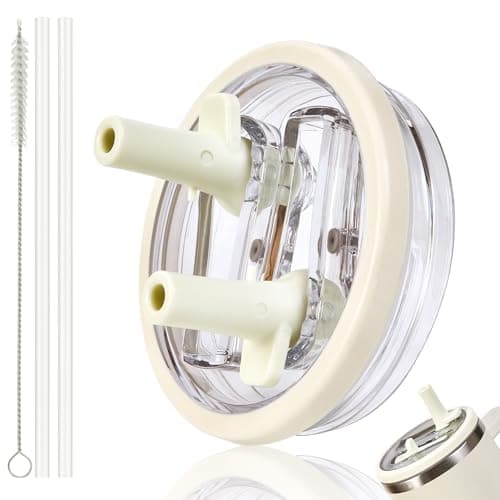 Replacement Straw Lid for Stanley 40 oz Tumbler with Double Straw, Leak-Proof Clear Flip Top Compatible with Stanley Quencher H2.0, Cream - Image 1