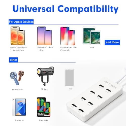 USB Wall Charger USB Charging Station for Multiple Devices 8-Ports Power Hub Strip Smart Charger Block Compatible with iPhone, Galaxy, iPad Tablet, and Other Devices（White） - Thumbnail 3