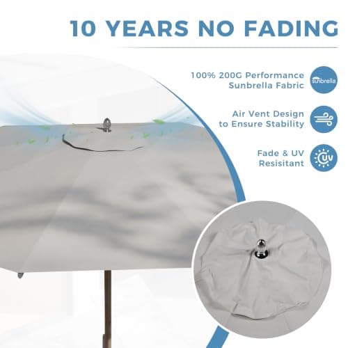 Grand patio 11 FT 10-Year-Non-Fading Patio Umbrella, Outdoor Umbrella with 8 Faux-Wood Grain Aluminum Ribs, Market Umbrella with Pulley Lift, Ventilation, Waterproof for Poolside, Deck, Backyard, Gray Fabric - Thumbnail 2