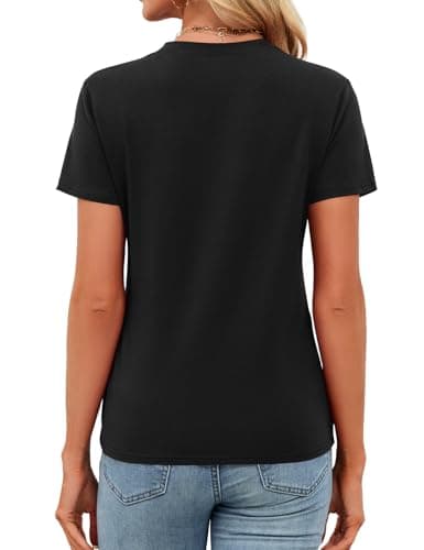 Women's V Neck Cotton T-Shirts Breathable Short Sleeve Tops Lightweight Stretch Summer Tees (Black,Small) - Thumbnail 5