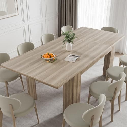 54.3" to 84.5" Rectangular Extendable Dining Table, Solid Wood Expandable Kitchen Table with Hidden Leaf, Space Saving Dining Table for 4-8 People, Modern Dining Room Table(Natural)