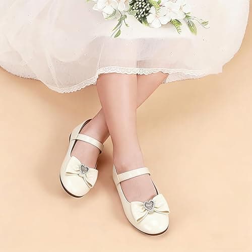 BOGELOO Toddler Girls Flats Mary Jane Flower Girls Dress Shoes School Wedding Party Shoes(White,5) - Thumbnail 5