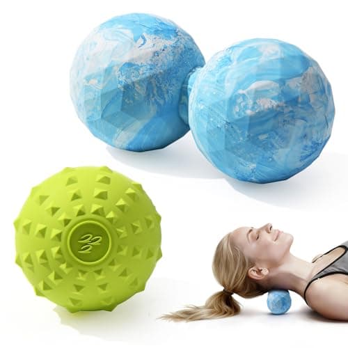 Peanut & Spiky Massage Ball Set, Double Lacrosse Peanut Roller + Firm Spiky Ball for Deep Tissue Myofascial Release, Trigger Point Therapy, Plantar Fasciitis & Muscle Recovery (Blue Mix White+Yellow)
