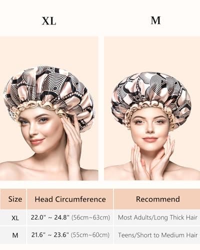 mikimini Large Shower Cap for Women Long Hair, Champagne Shower Caps with Lace, Double Layer Waterproof, Reusable, Washable, High-quality - Thumbnail 2