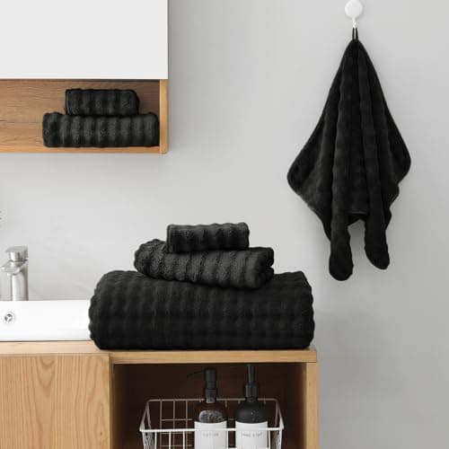 KBY Bath Towels Set 6 Piece 40x80 Inches，2 Extra Large Bath Sheets 2 Hand Towels 2 Washcloths，Highly Absorbent Quick Dry Microfiber,Ultra Soft Towel Set for Bathroom，Spa，Gym， Hotel (Black) - Thumbnail 2