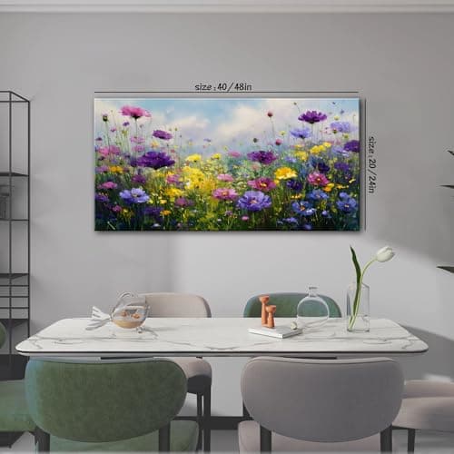 The Mode Art Meadow Canvas Wall Art Wildflower Nature Colorful Canvas Artwork Bedroom Living Room Entryway Room Decor 20X40inch - Thumbnail 3