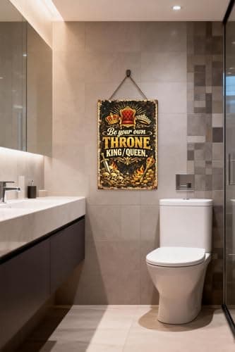 Be Your Own Throne King Queen Vintage Metal Tin Sign 8x12 Inch Motivational Wall Decor Rustic Retro Royal Chair Crown Sword Skull Art Plaque for Man Cave Office Home with Pre Drilled Holes - Thumbnail 3