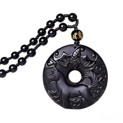 FUDIDU Dog Circle Pendant Necklace Obsidian Black Adjustable Beads Necklaces Unisex Spiritual Jewelry, Stackable Dainty Charm Cute Jewelry Gifts for BestFriends for Animal Lovers Boho Choker - Image 1