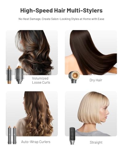 HITTIONA Hot Air Styler & Hair Styler- High-Speed Hair Dryer Brush, Fast Drying Blow Dryer Brush No Heat Damage Multi-Styler Auto Wrap Curlers for Volumizing Curl Straighten Frizz-Free - Thumbnail 2