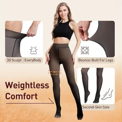 JIZ Translucent Fleece Lined Tights Women, Thermal Tights for Women Winter, Pantyhose Leggings, Warm Sheer Tights for Women Winter (Small, Black) - Thumbnail 6