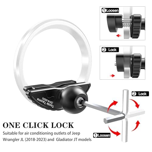 EASEORD Upgraded Phone Mount for 2018-2023 Jeep Wrangler JL & Gladiator JT & Sahara, Wrangler Air Vent 360° Rotation Cell Phone Holder Compatible iPhone Android Smartphone - Thumbnail 4