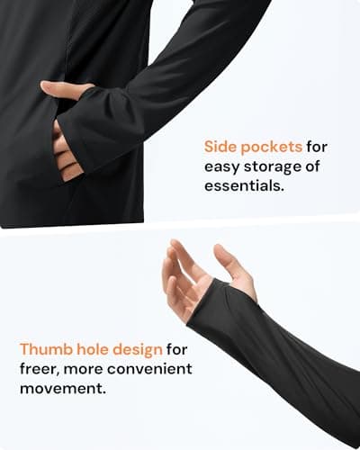 BENEUNDER Men's UPF 50+ Sun Protection Lightweight Hoodie Jacket Long Sleeve Active Sun Shirts for Outdoor Hiking Workout Black - Thumbnail 6