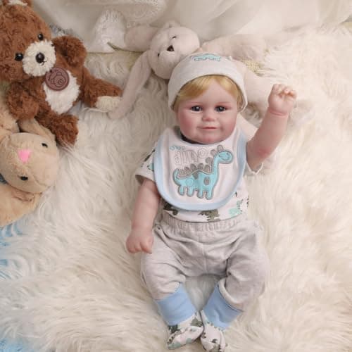 Lifelike Reborn Baby Dolls Silicone Full Body Girl, 20inch Real Baby Feeling Realistic Newborn Baby Doll Adorable Smiling Real Life Baby Dolls With Hair Gift Box For Toddler Girl Toy(Gray Hat Boy) - Thumbnail 3