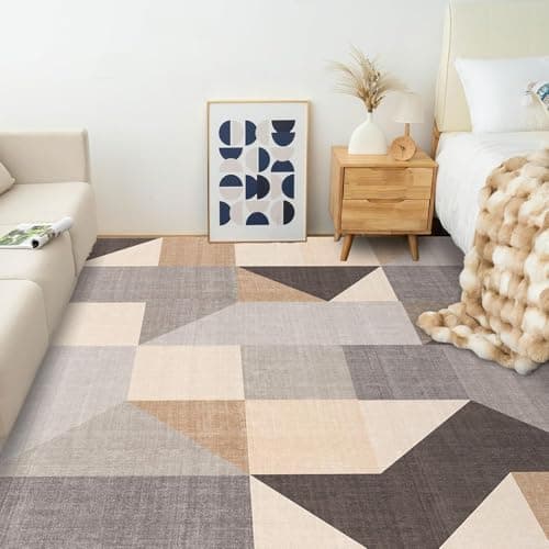 HOMFINE Washable Area Rug - Geometry Style Modern Rugs for Living Room, Bedroom, Machine Washable Rug Soft Non Slip Non Shedding Area Rug - Grey Brown, 5'x7' - Thumbnail 2