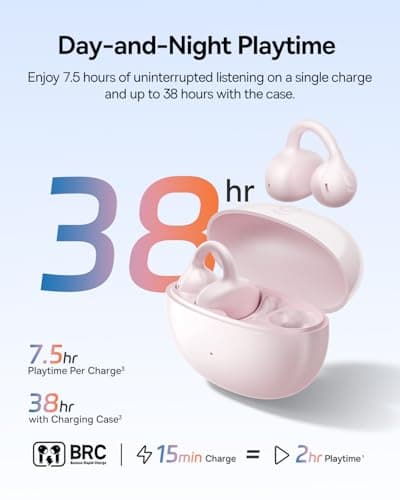 Baseus Bass BC1 Open Ear Earbuds Clip-On Headphones, Open-Ring Comfort with Tri-Curve Snug Clip, Powerful Sound with SuperBass, 4-Mic Clear Calls, IP55 Waterproof, 38H Playtime (Pale Pink) - Thumbnail 5