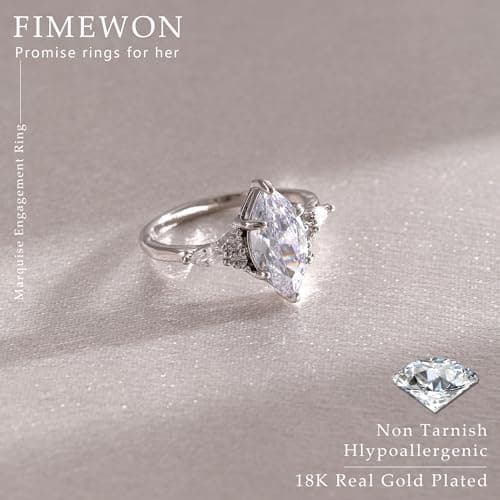 Fimewon Silver Rings for Women Non Tarnish Dainty 2CT Marquise Ring Birthday Gifts for Mom Size 9 - Thumbnail 4
