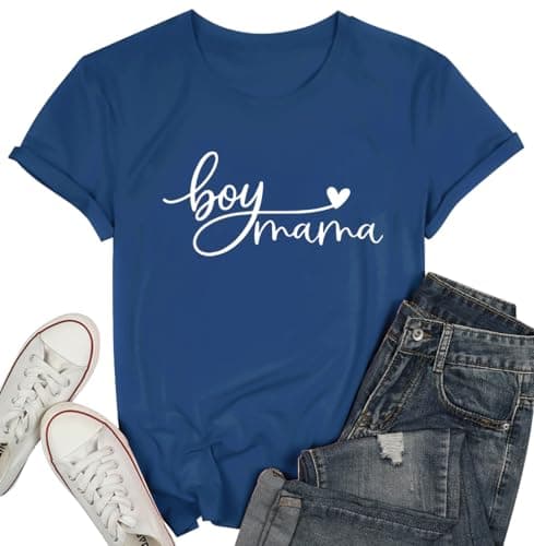 Mama Shirt Women Boy Mom Graphic Tees in My Boy Mom Era Mothers Gifts Short Sleeve Crewneck Tops Darkblue - Image 1