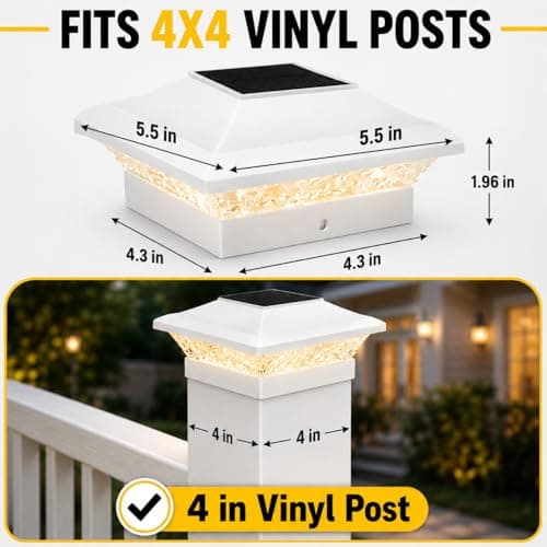 T-SUN 4x4 Solar Post Cap Lights Outdoor 12 Pack, Warm White LED Fence Post Solar Lights Fit for 4x4 Vinyl Posts, Waterproof Deck Light Solar Powered for Garden Patio Gate Porch - Thumbnail 2