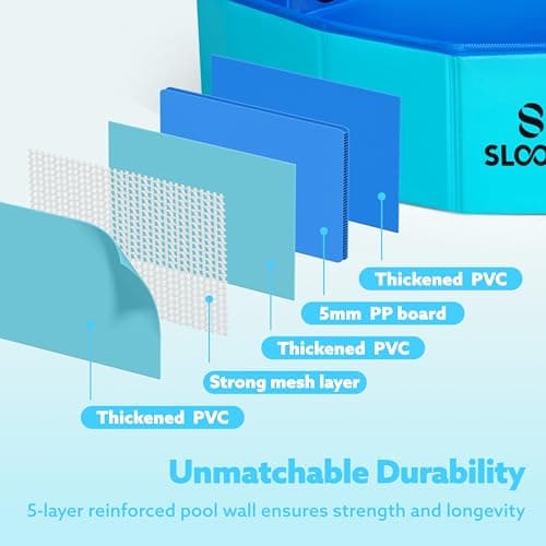 SLOOSH Foldable Dog Kiddie Pool - Portable Hard Plastic Doggie Swimming Pool, Anti-Slip Collapsible Pets Bath Tub Suitable for Kids Toddler Indoor Outdoor Backyard Use (Blue, 71" x 12") - Thumbnail 3
