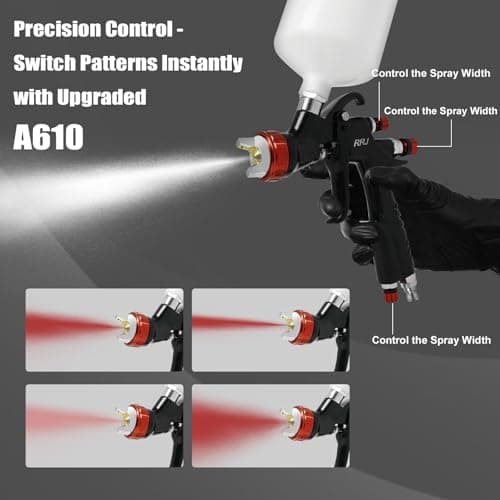 RRJ A610 LVLP Air Spray Gun Premium Kit, R500 LVLP Paint Gun Updated Version, 1.3/1.5/1.7mm Nozzles & Air Regulator Auto Paint Gun for House Painting, Car Primers and Top Coat - Thumbnail 5