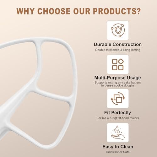 Paddle Attachment for KitchenAid Mixer 4.5-5 Qt Tilt-Head, Premium Coated Flat Beater Replacement for Cake Batter & Cookie Dough, Dishwasher Safe Mixer Accessories - Thumbnail 3