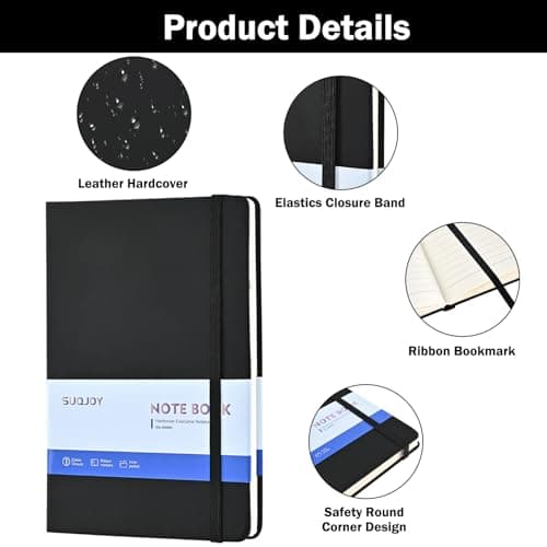 SUQJOY Lined Journal Notebooks, 4 Pack 160 Pages, 5.5x 8.2-Inch Journals for Women Men, Hardcover Notebook with 100 gsm Thick Paper, A5 Size College Ruled Notebook for Writing/Travel/Work (Black-4 Pack) - Thumbnail 3