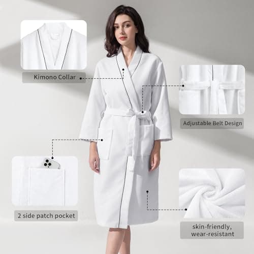 Inner Wish Women's Soft Terry Cloth Bathrobe - Ultra Absorbent Quick Dry Kimono Robe for Shower,Spa,Home，Snow White，2XL/3XL - Thumbnail 3