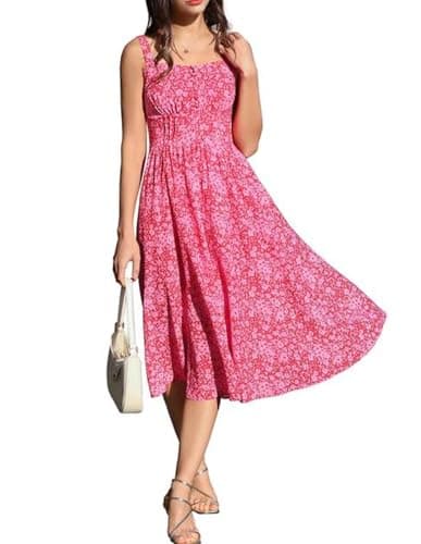 Belle Poque 2026 Summer Red Floral Dress for Women Sleeveless A-line Sundress Elegant Midi Flowy Beach Dress XX-Large - Image 1