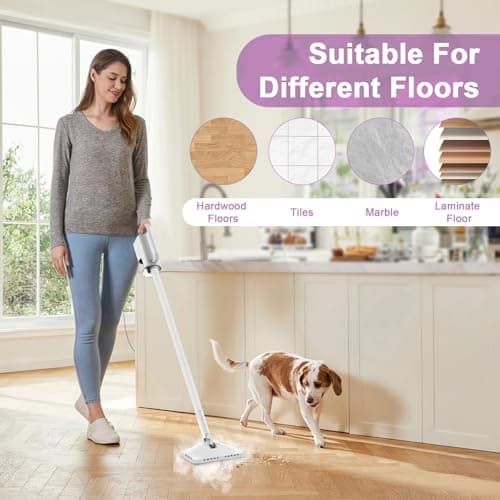 6-in-1 Steam Mop, 1200W Rotated Steam Cleaner for Home, 2 Modes, 400ML Removable Tank, 23FT Power Cord, 2 Pads, Multi-Surface Steamer for Hard Floor, Laminate Floor, Tiles Cleaning (Lunar Halo) - Thumbnail 6