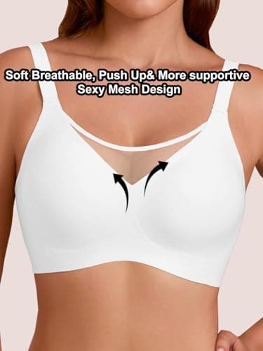 COCOMARTS Jelly Bras for Women No Underwire Push Up V Mesh Seamless Comfort Tshirt Bra Supportive Lift Bralette Everyday Bra White Small - Thumbnail 2