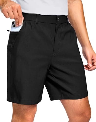 Pudolla Men's Golf Dress Shorts 7"/9" Stretch Casual Work Hybrid Shorts for Men with 3 Pockets Quick Dry Breathable(Black 32W x 7L) - Image 1