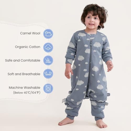 kaiya baby Unisex Toddler Sleep Sack with Feet, 2.5 Tog Baby Winter Sleep Sack Long Sleeve 6-18Months, Gifts for Boys & Girls, Blue Sky - Thumbnail 2