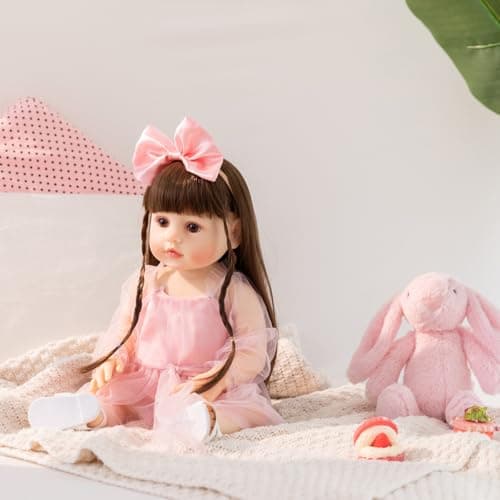 PUAMUBUA Reborn Baby Dolls 22 Inch Realistic Baby Girl Doll with Hair Silicone Full Vinyl Body Newborn Doll Real Life Like Muñecas Reales para Niñas Toddler Clothes Gift Set for Kid Age3+ (Pink Girl) - Thumbnail 6