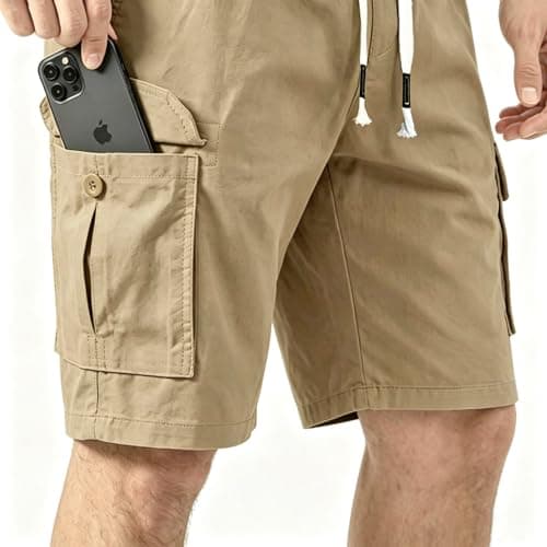 Msmsse Men's Hiking Cotton Cargo Shorts Summer Workout Casual Shorts with Multi Pockets Khaki US 38 - Thumbnail 3
