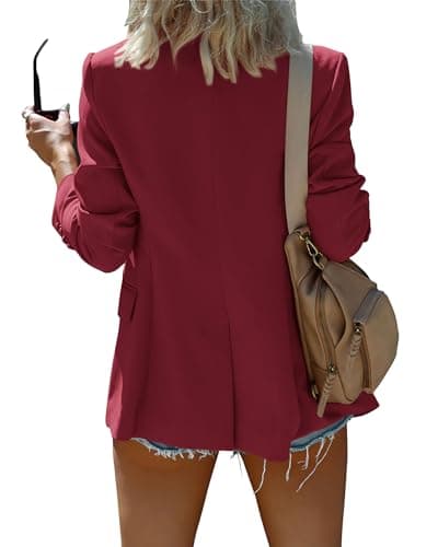 KIRUNDO Women's Blazer Oversized Boyfriend Long Sleeve Button Front Business Casual Jackets Spring Fall Fashion 2026 Work Clothes(Wine Red, XX-Large) - Thumbnail 2