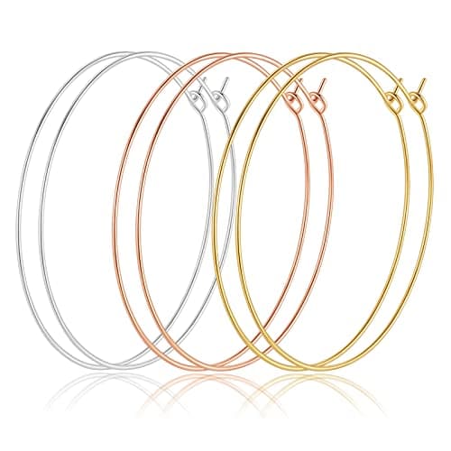 Multipack Dainty Large Thin Gold Hoop Earrings for Women Hypoallergenic Earrings Lightweight 30mm 50mm 60mm 70mm Gold/Silver/Rose Gold Hoop Earrings (3 Pairs-50mm)
