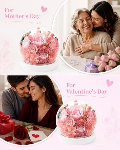 Nysunten Forever Preserved Flowers Decoration in Clear Glass Dome, Long Lasting Flowers Gift for Her, Forever Rose Gift for Mother’s Day Valentine’s Day (Pink) - Thumbnail 2