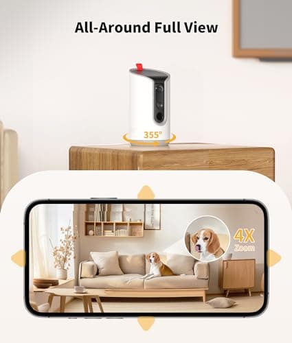 TKENPRO 2K Pet Camera Treat Dispenser, 360°View Dog Camera with Phone App, 5G&2.4G WiFi 2-Way Talk Pet Cam Indoor for Cats Remote Treat Tossing, Motion Alerts, Auto Tracking - Thumbnail 4