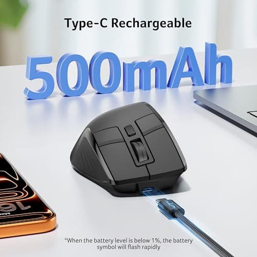 Acer Wireless Mouse for Laptop, Bluetooth Computer Mouse Ergonomic for 4 Devices(2.4Ghz+BT 5.2+Wired), OLED Screen Rechargeable Mice, 5 Programmable Buttons, 4000 DPI for MacBook PC Desktop - Thumbnail 5
