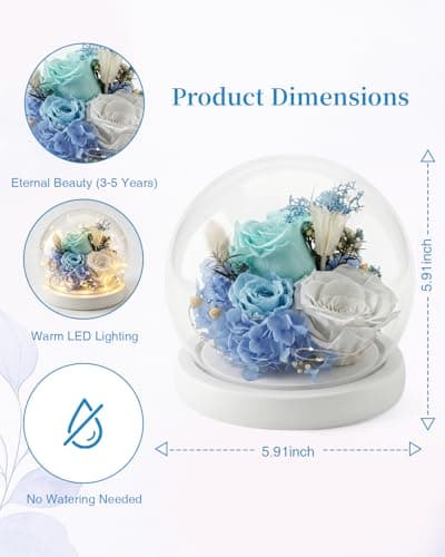 Nysunten Forever Preserved Flowers Decoration in Clear Glass Dome, Long Lasting Flowers Gift for Her, Forever Rose Gift for Mother’s Day Valentine’s Day (Blue) - Thumbnail 4