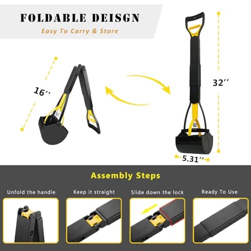Glowspire 32 inch Long Handle Pooper Scooper for Dogs, Heavy Duty Foldable Dog Poop Picker Upper, One-Handed Operation, No Bending Cleanup Tool for Yard & Lawn, Avoids Touching Dog Poop - Thumbnail 3