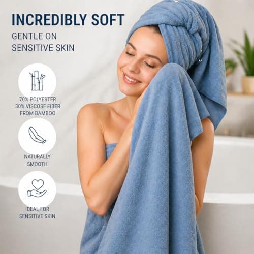 SEISSO Bath Towels Set Extra Large 63 x 35 in, Oversized Bath Sheets 70% Polyester 30% Viscose Fiber from Bamboo, Ultra Soft Absorbent Quick Dry Shower Towel for Bathroom Hotel Pool SPA Gym, 2 Pack - Thumbnail 2