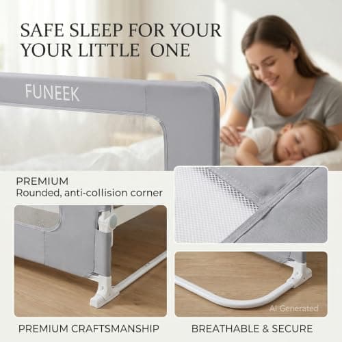 FUNEEK Bed Rail for Toddlers, 59" L Swing Down Crib Rail, Bed Guard Rail for King Size Beds, Twin, Full, Queen,with Reinforced Anchor Safety System - Thumbnail 4