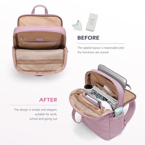 GOLF QUALITY Slim Laptop Backpack for Women, Lightweight Business Backpack for Women Computer Bag Purse for Commuting, Fit 14Inch, Pink Purple - Thumbnail 4