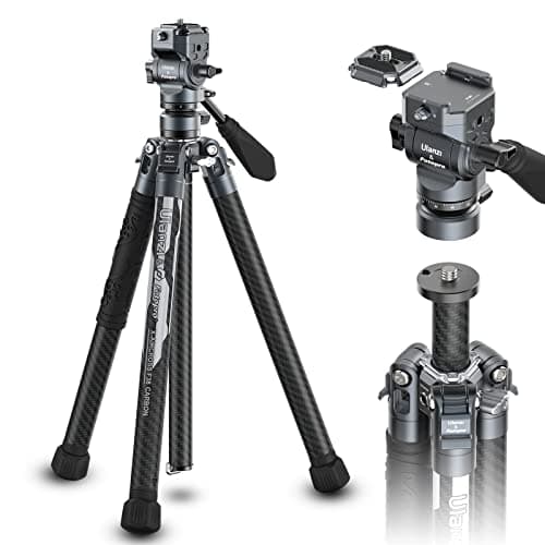ULANZI F38 Video Travel Tripod, 61.4" Carbon Fiber Tripod w Quick Release Fluid Head, 2.38lbs Ultra Lightweight Portable Stable Professional Camera Photo Video Tripod, Load up to 22lbs, with Bag - Image 1